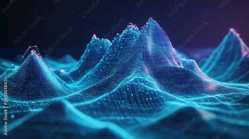 Poster depict the concept of resilience in it systems using digital mountains to symbolize the ability to e