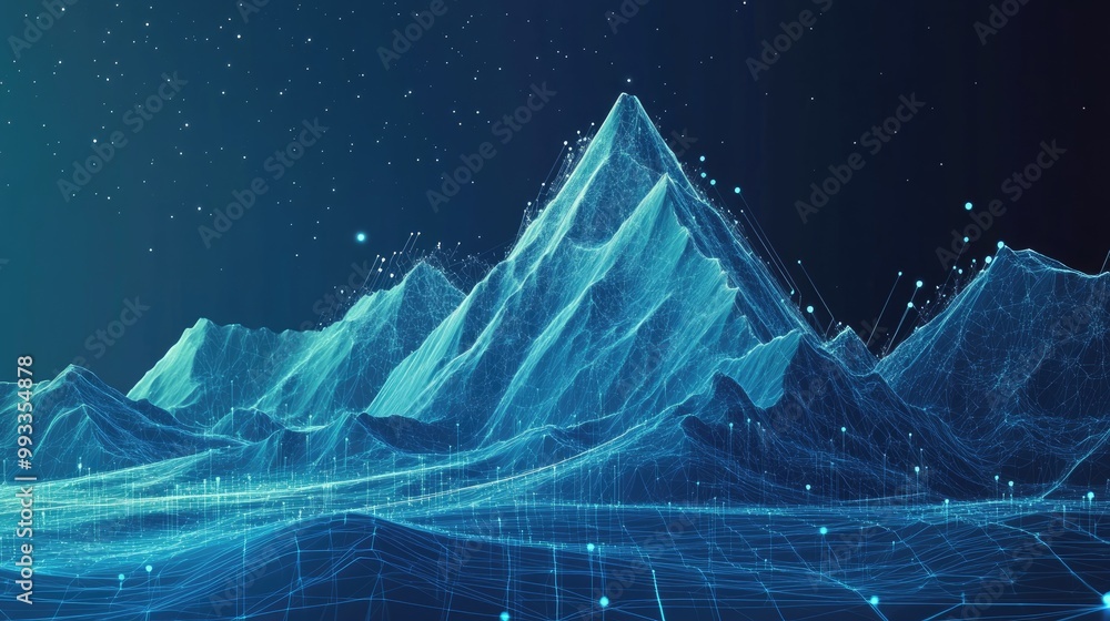 Poster depict the concept of resilience in it systems using digital mountains to symbolize the ability to e