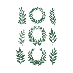 Set of wreaths and branches with leaves Hand drawing vector art illustration