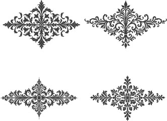 Damask set of Elegant Floral abstract design elements. Black Vector Pattern on a White background