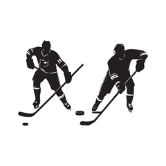 silhouette of people playing hockey, Playing ice hockey, Abstract silhouette of a hockey player on white background
