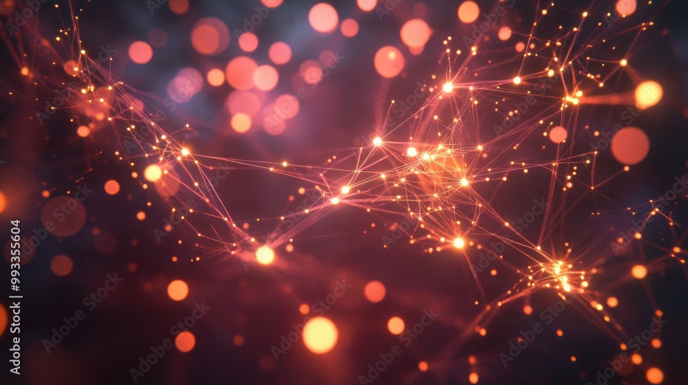 Poster digital visualization of interconnected networks featuring luminous nodes