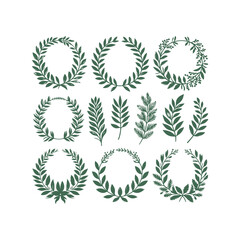 Set of wreaths and branches with leaves Hand drawing vector art illustration