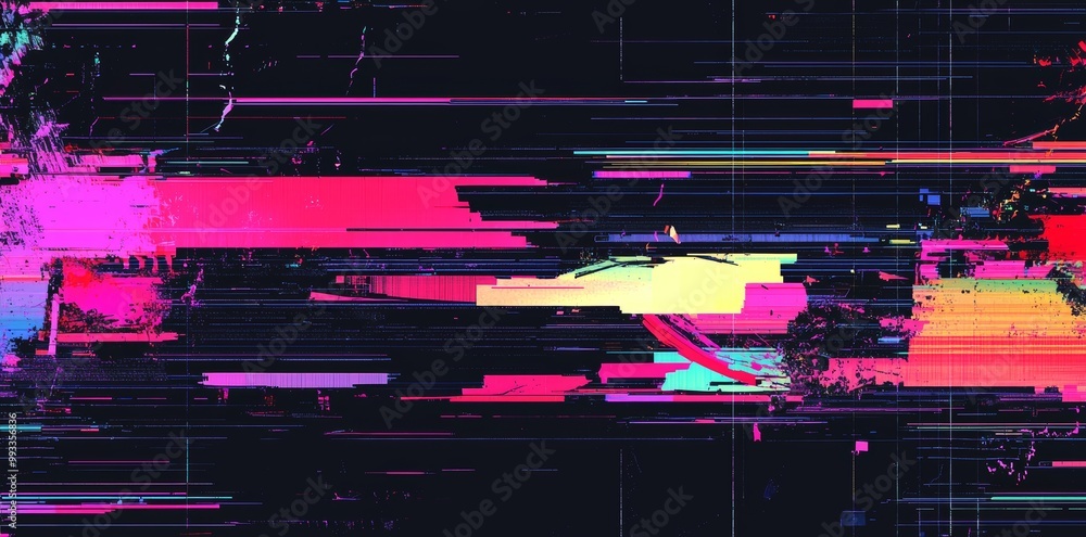 Poster background overlay with digital pixel glitches and video game damage textures. postapocalyptic conce