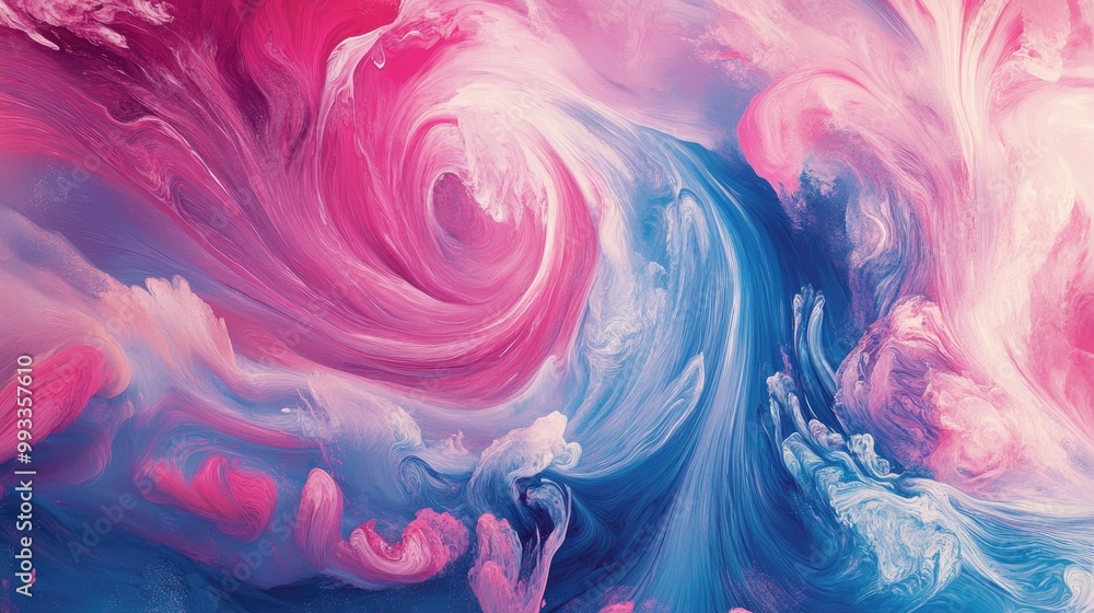 Poster dynamic swirls of pink and blue paint create an energetic display embodying movement and artistic ex