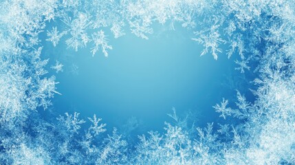 Abstract Blue Background with Frosty Windowpane Design for Winter Holidays, Winter Wonderland, Christmas, and New Year's Eve.