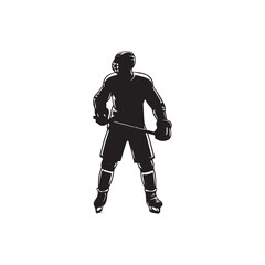 silhouette of people playing hockey, Playing ice hockey, Abstract silhouette of a hockey player on white background