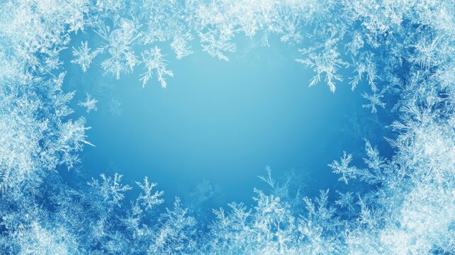 Abstract Blue Background with Frosty Windowpane Design for Winter Holidays, Winter Wonderland, Christmas, and New Year's Eve.