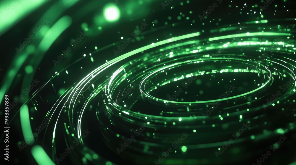 Poster 3d abstract background featuring green tech layers against a dark backdrop enhanced with glowing cir