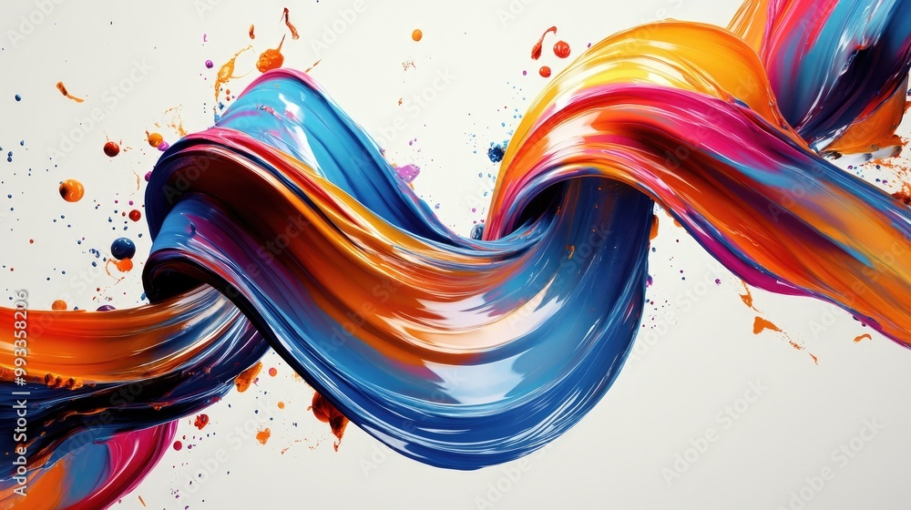 Aufkleber 3d rendering of an abstract twisted brush stroke featuring paint splashes and splatters creating a c