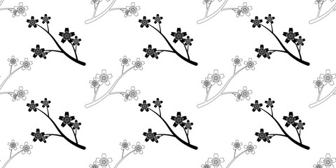 outline silhouette sakura branch seamless pattern
