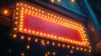 A vibrant marquee sign with bright lights and a blank red canvas, perfect for showcasing events or promotions.