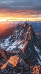 Fototapeta premium Panoramic view of mountain range during autumn sunrise