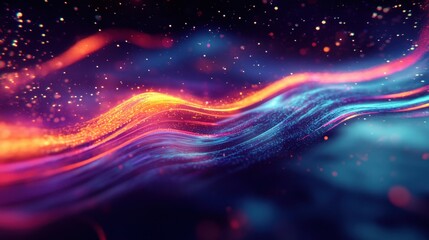 Obraz premium Abstract Background with Colorful Wavy Lines and Glowing Particles.