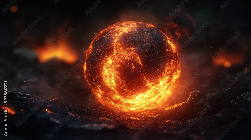 Poster a fiery orb seems to hover in the dark casting a warm glow that brightens the surrounding shadows