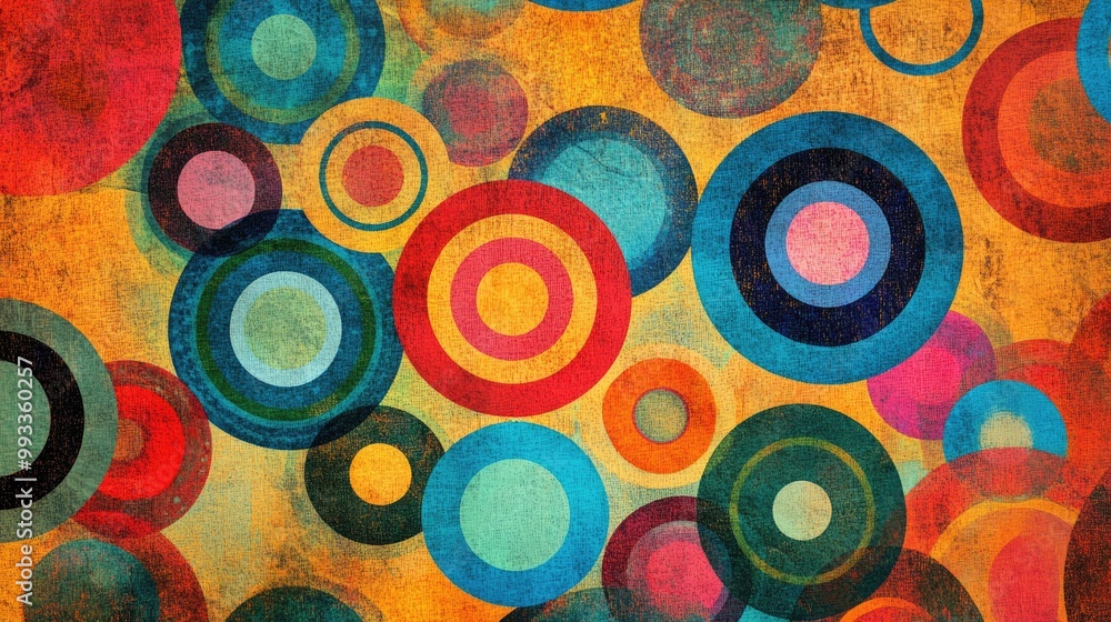 Poster vibrant concentric circles displayed on a textured background