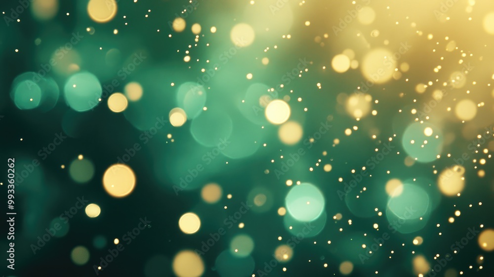 Poster golden bokeh background with abstract green texture for a festive winter theme