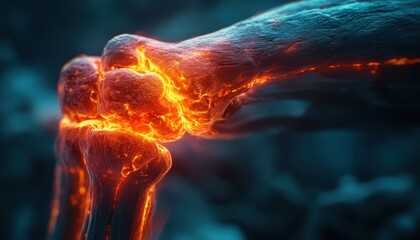 Close-up view of a glowing joint, showcasing intricate detail and vibrant colors, perfect for health and science themes.