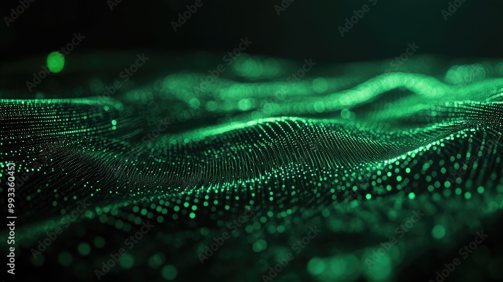Poster 3d abstract background featuring green tech layers against a dark backdrop enhanced with glowing cir