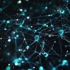 Abstract Neural Network Connection with Glowing Blue Nodes and Bokeh Lights.