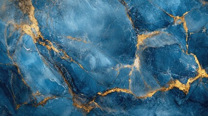 Fototapeta premium Abstract blue marble with golden veins featuring a close up view of granite stone Ideal texture for design projects such as ceramic tiles cards banners and posters