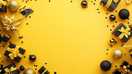 Fototapeta premium Festive Yellow and Black Christmas Background.