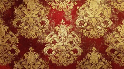 Vintage gold and crimson baroque pattern wallpaper