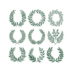 Set of wreaths and branches with leaves Hand drawing vector art illustration