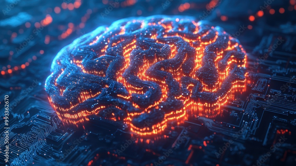 Aufkleber abstract digital brain on circuit board - artificial intelligence, machine learning, technology conc