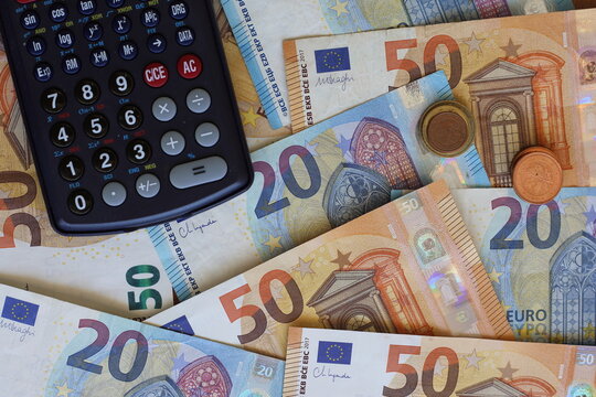 euro banknotes and calculator. Financial concept