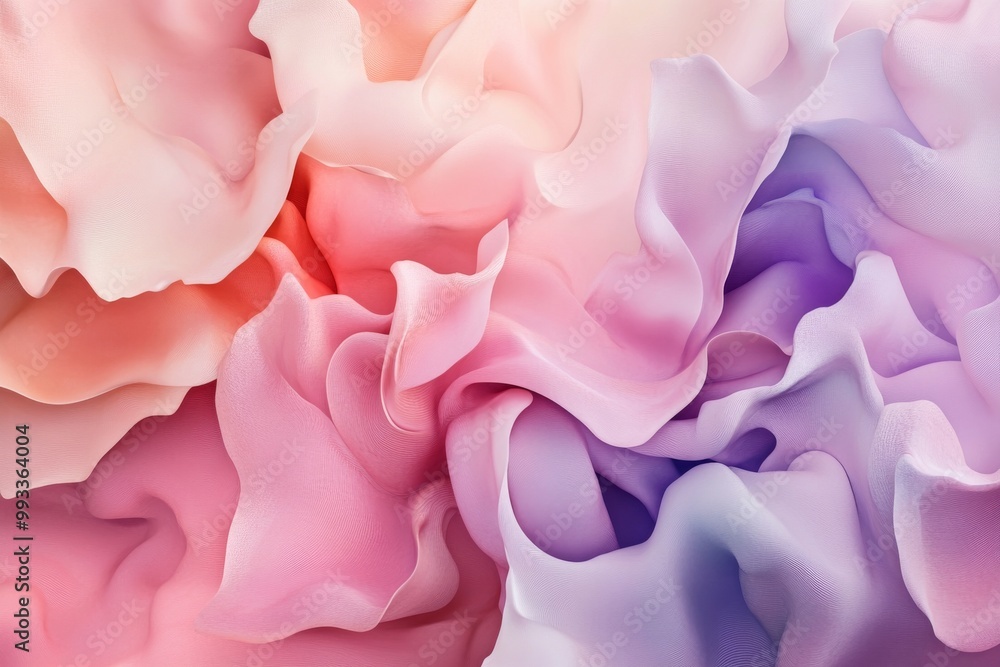 Poster a computer-generated image depicting a wave of water and clouds in pastel colors and a light pink an