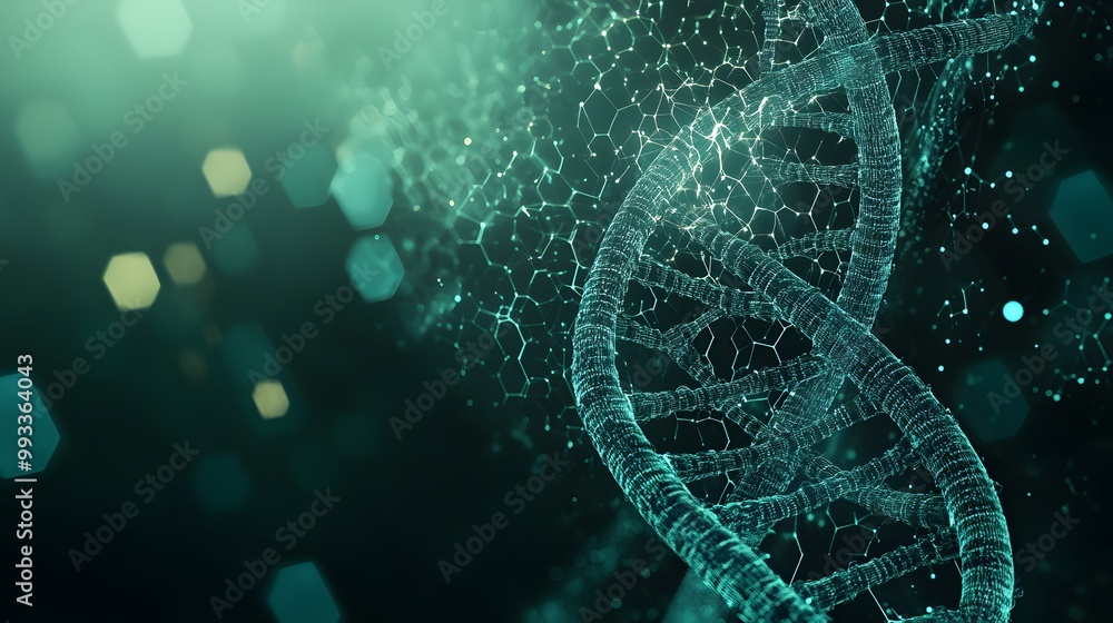 Poster abstract digital representation of a dna helix with a green and black color scheme