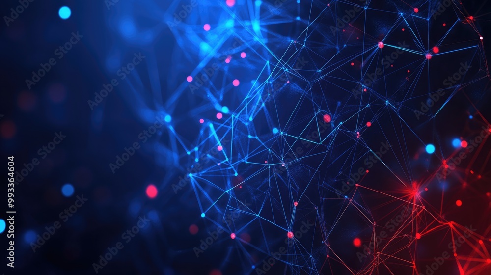 Poster network interface design featuring a blue and red backdrop