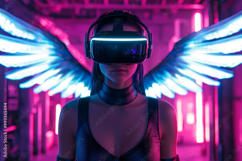 Poster robot metaverse vr avatar reality game virtual reality of people blockchain technology investment vi