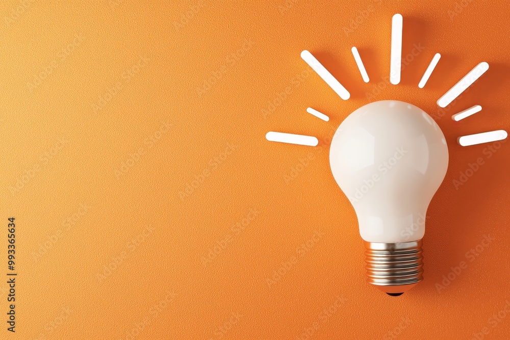 Poster an image of a white light bulb with a yellow backdrop. 3d rendering. a concept of creativity, idea, 