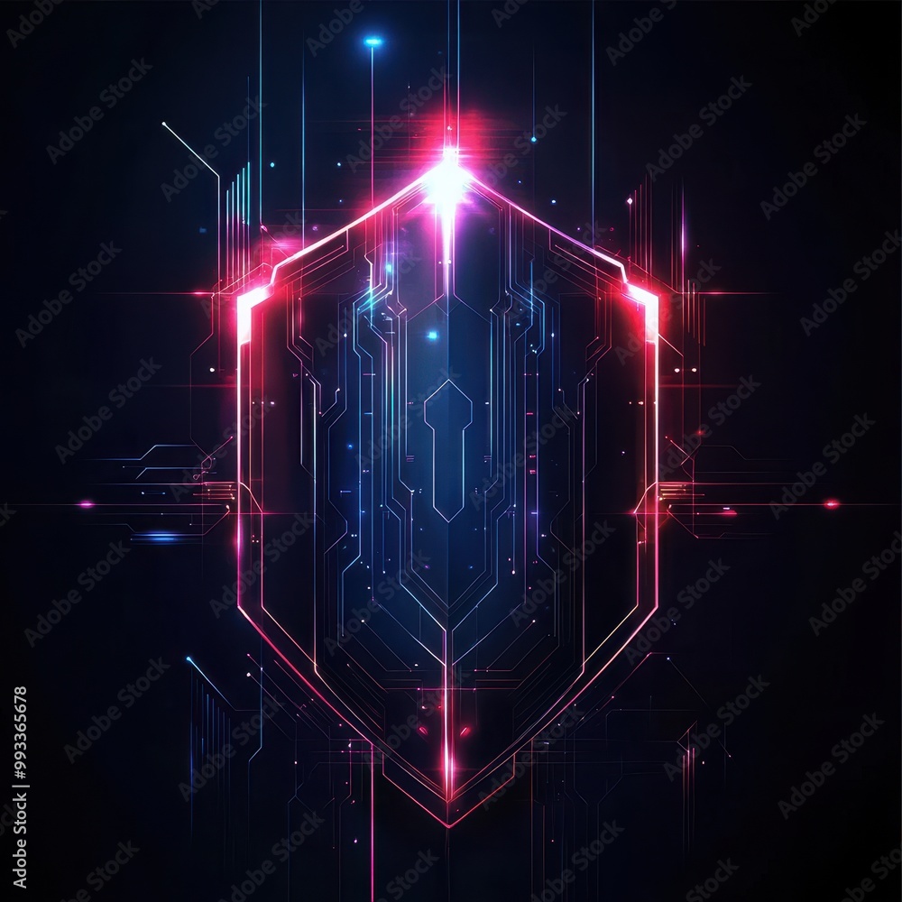 Poster abstract futuristic glowing lines and circuitry background.