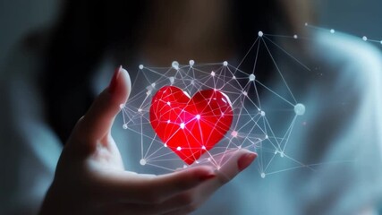 Glowing heart in a network of digital connections, love connected to the digital world, heartbeat in the age of technology - Powered by Adobe