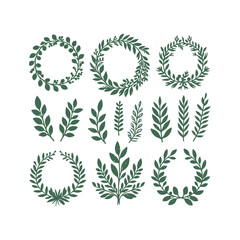 Set of wreaths and branches with leaves Hand drawing vector art illustration