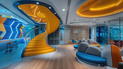 A stylish and trendy office with a molecular biology lab and genetic engineering