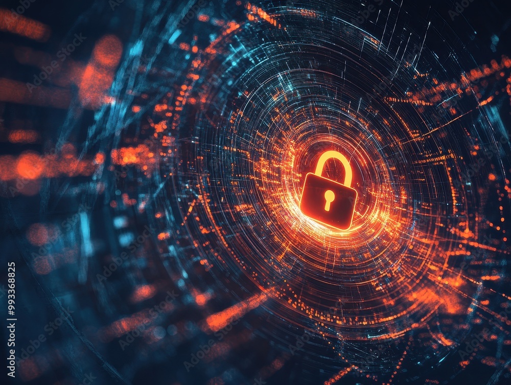 Aufkleber abstract digital security concept with glowing padlock in cyberspace - 3d render
