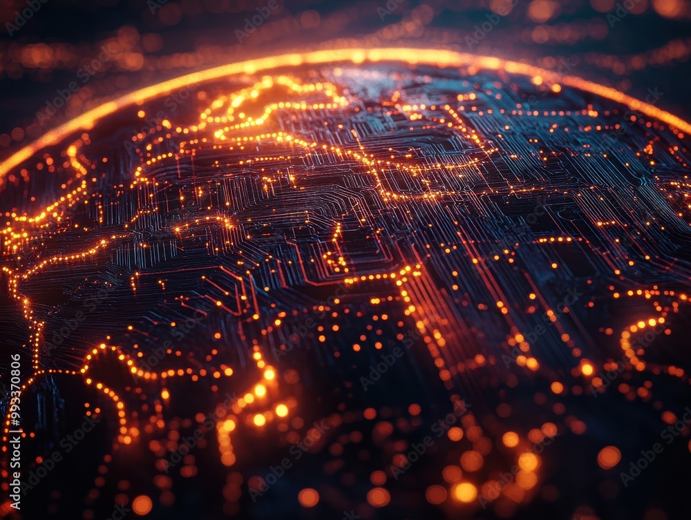 Poster abstract technology background with glowing circuit board texture.