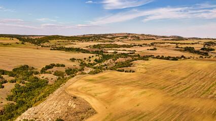Suburb of the city of Aytos, Bulgaria. Nature and landscape of Bulgaria, drone view. Top cinematic aerial view. 