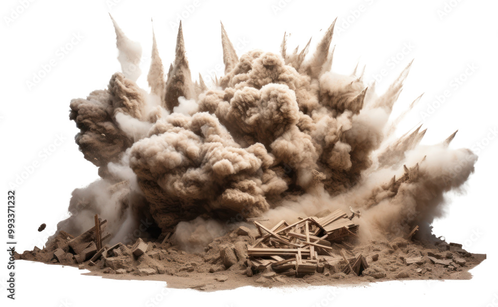 Poster png controlled avalanche explosion white background destruction exploding.