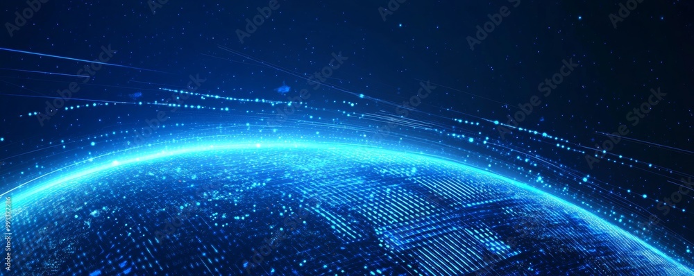 Poster the design of the interface features a futuristic background with a planet earth, world map, techno 