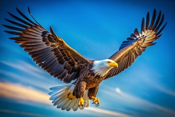 Fototapeta premium Majestic Eagle in Flight Showcasing Vibrant Colors Against a Clear Blue Sky in Nature's Splendor