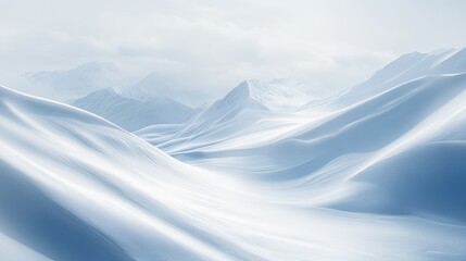 Soft snow draping over mountain ridges, creating a pristine and serene winter scene with copy space. No people, quiet and calm