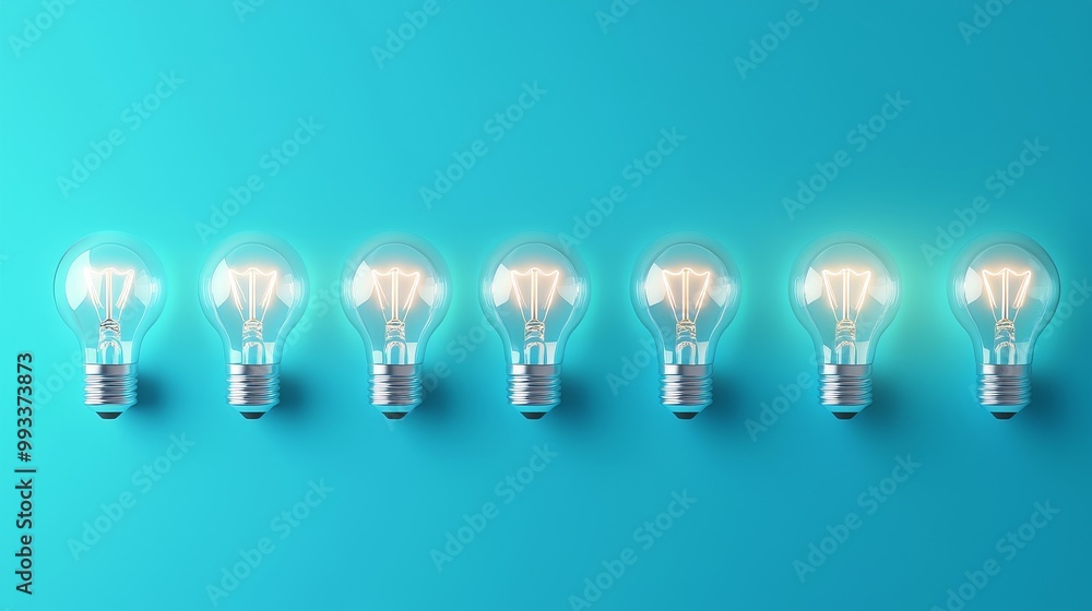 Aufkleber leader innovation concept, 3d rendering showing an on light bulb in rows of darkened lamps.