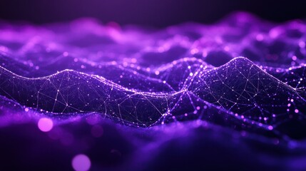Abstract Purple Digital Network Background with Glowing Lines and Points