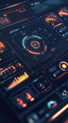 Obraz premium Futuristic Interface Design with Glowing Orange and Blue Lights.