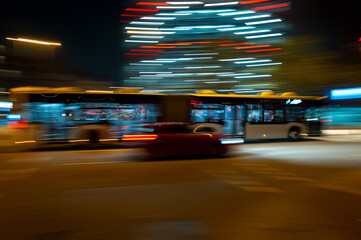 Public transport on speed in hamburgs night. Germany Hamburg at night with citylights ..